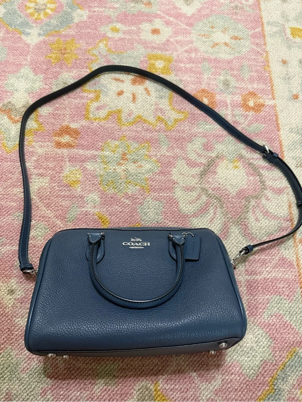 Coach Rowan Satchel Pebbled Leather Silver/Denim Crossbody CM102